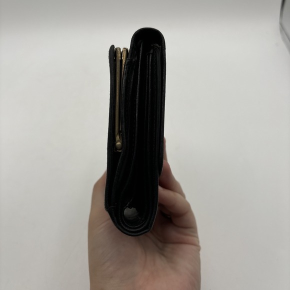 VTG Coach Black Leather Trifold Wallet Coin Purse Kiss Lock Snap Closure - Picture 3 of 15
